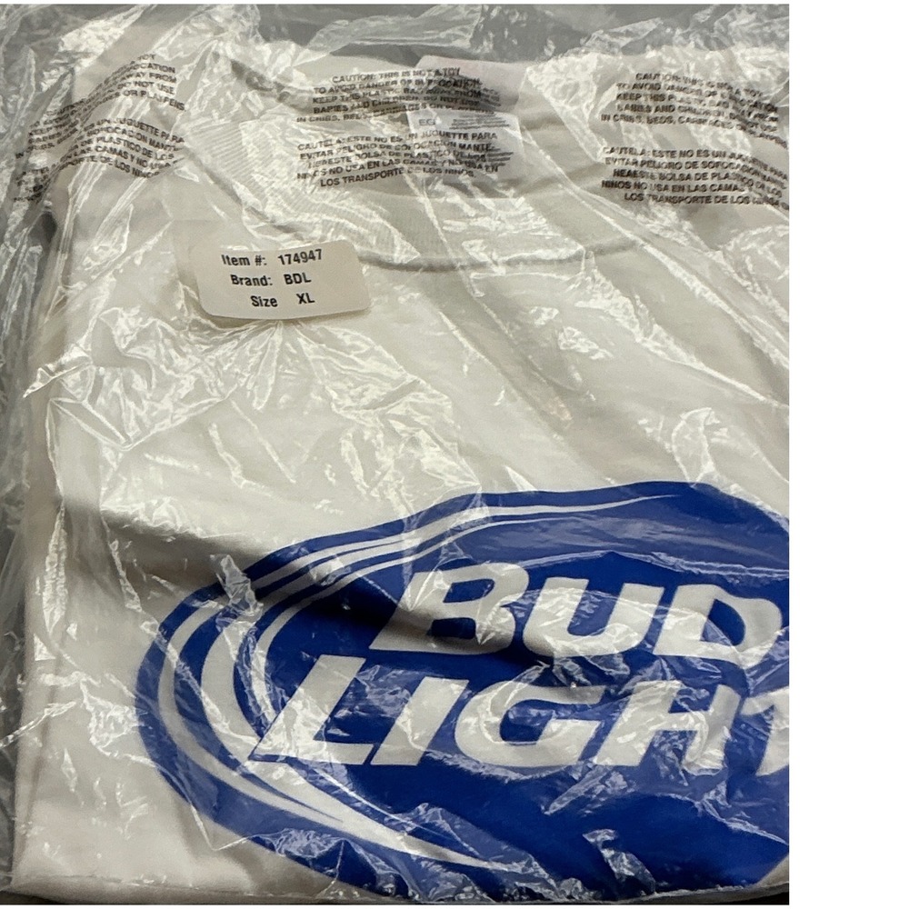 Bud Light Vintage T-Shirt Graphic Logo Here We Go White XL Beer Promo NWT